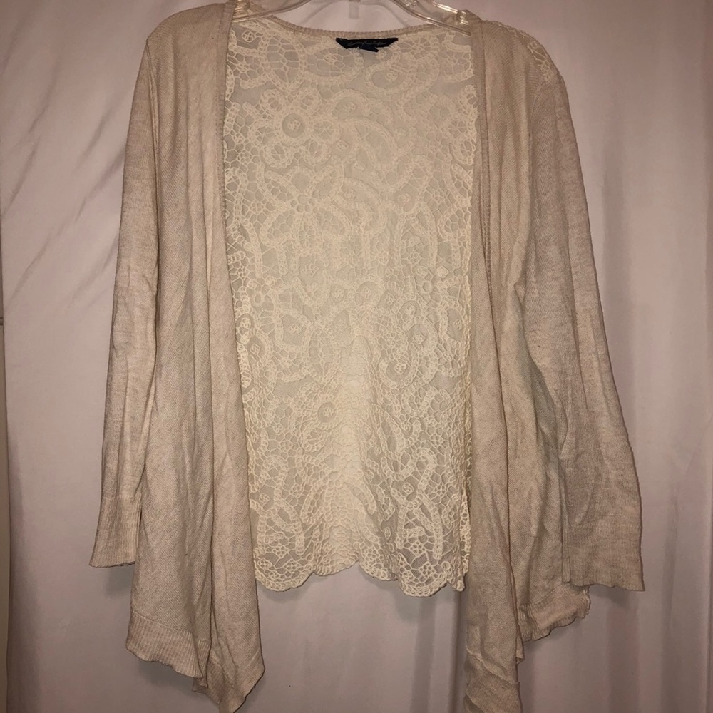 Cream Cardigan Sweater with Mesh Design on Back